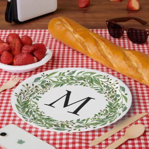 Custom Classic Green Laurel Wreath Leaves Pattern Paper Plate