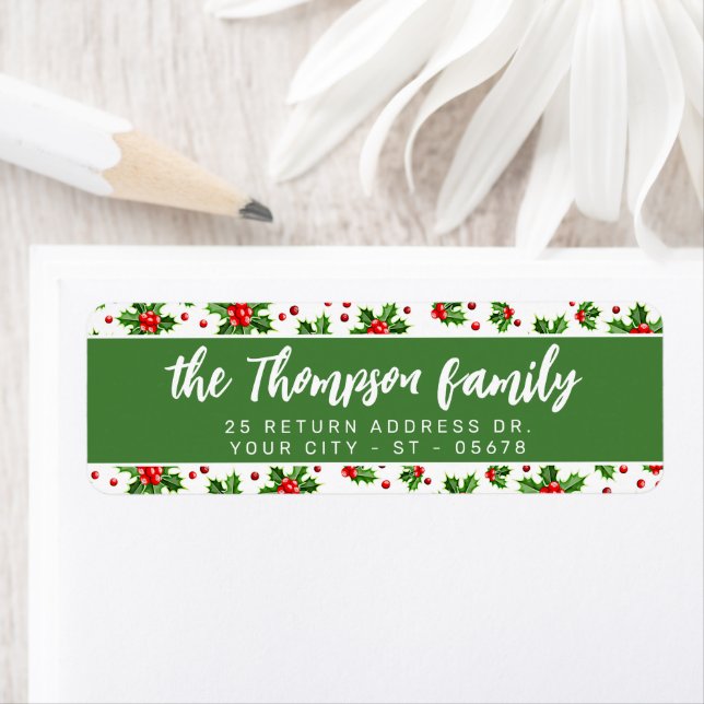 Custom Classic Holiday Green Holly Red Berries (Insitu)