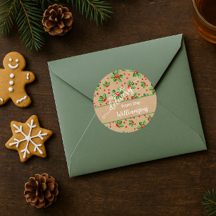 Custom Classic Holiday Green Holly Red Berries Classic Round Sticker