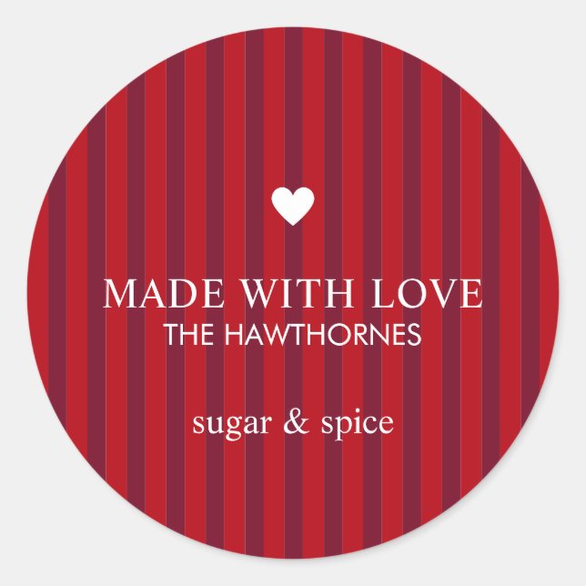 Custom Classic Holiday Made With Love Round Sticker (Front)