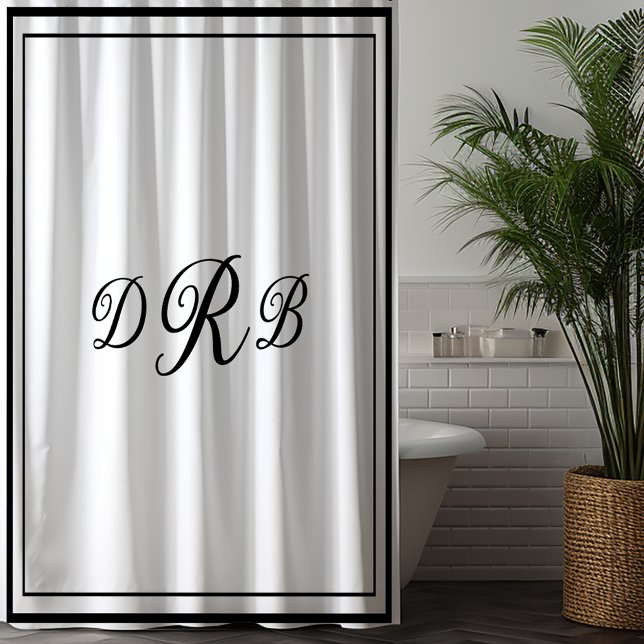 Custom Classic Monogram Calligraphy Initial Name Shower Curtain (Creator Uploaded)