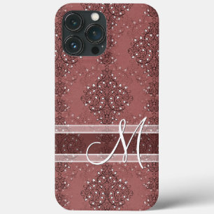 Custom Classic Monogram Chic Floral Damask Pattern iPhone 13 Pro Max Case