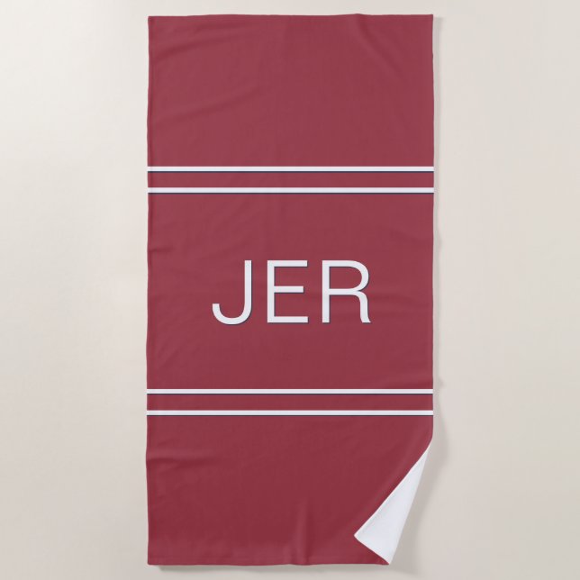 Custom Classic Monogrammed Initials Crimson Red  Beach Towel (Front)
