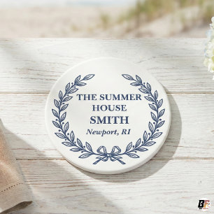 Custom Classic Navy Laurel Wreath Summer House Coaster