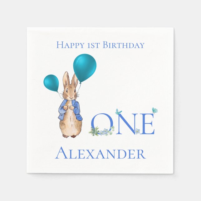 Custom Classic Rabbit First Birthday Napkin (Front)