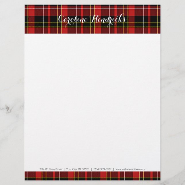 Custom Classic Red Black Yellow White Tartan Personalised Letterhead (Front)