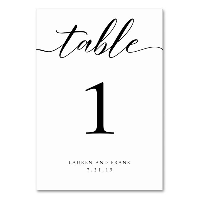 Custom Classic Script Table Number Card (Front)
