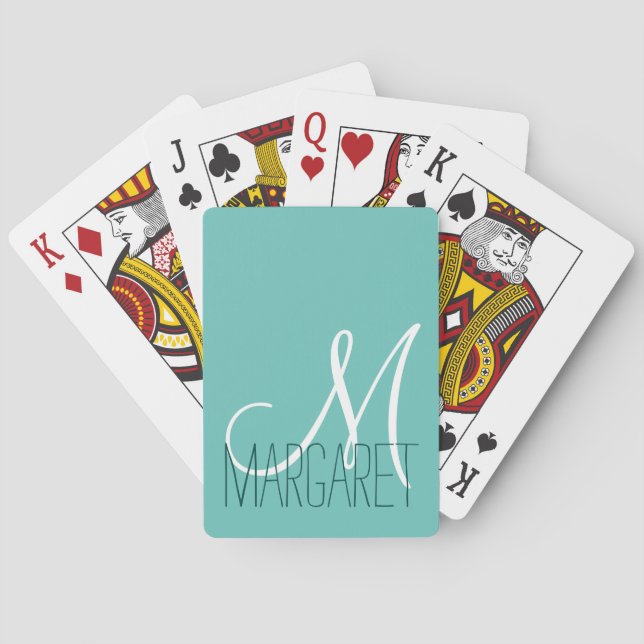 Custom Classic Soft Teal Monogram Playing Cards (Back)