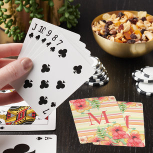Custom Classic Summer Floral Art Stripes Pattern Playing Cards