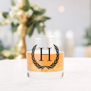 Custom Classic Vintage Chic Black Monogram Whiskey Glass