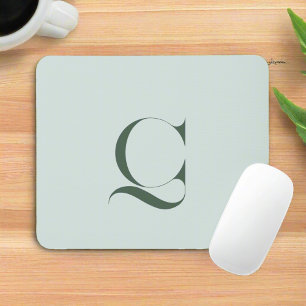Custom Classy Initial Name Green Monogrammed Mouse Pad