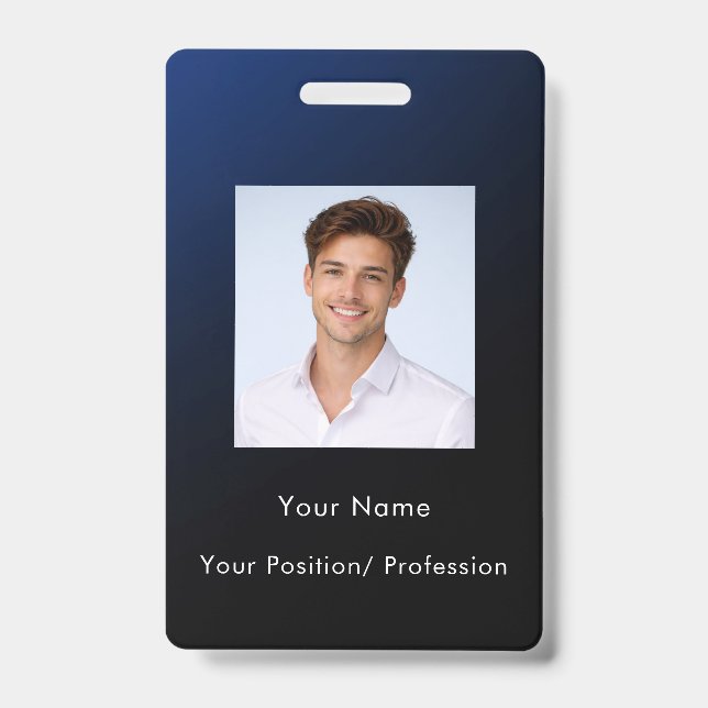 Custom Classy Modern Blue Gradient Employee Photo ID Badge (Front)