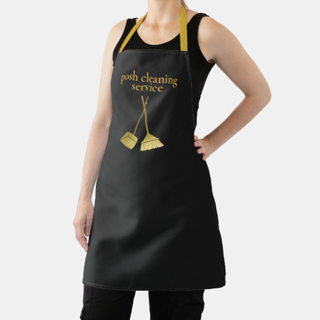 Custom Cleaning Service Name Black & Gold Staff Apron (Insitu)