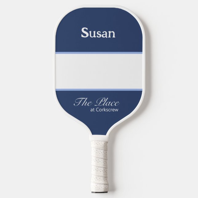 Custom Club Name Monogrammed White Navy Blue  Pickleball Paddle (Front)