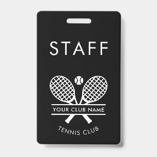 Custom Club Name Tennis Rackets Motif Any Colour ID Badge