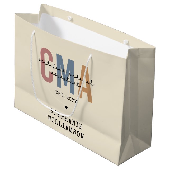 Custom CMA Certified Medical Assistant Large Gift Bag (Front Angled)
