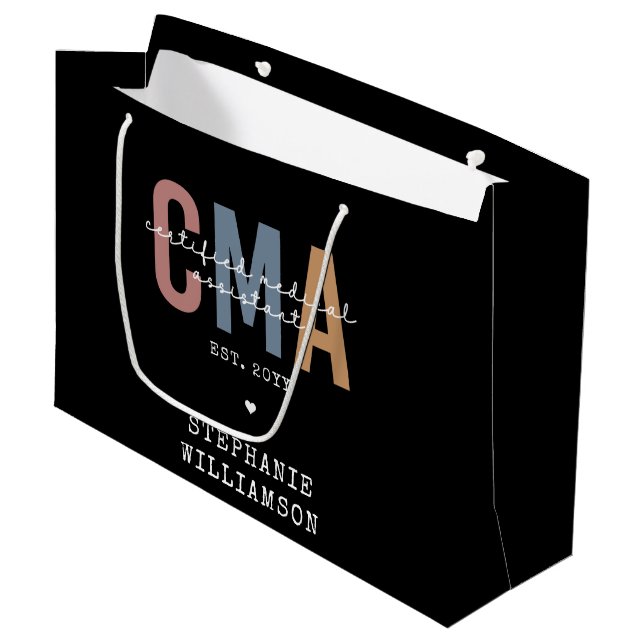 Custom CMA Certified Medical Assistant Large Gift Bag (Front Angled)