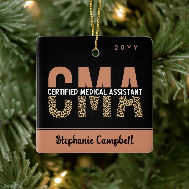 Custom CMA Certified Medical Assistant Leopard Ceramic Ornament (Tree)