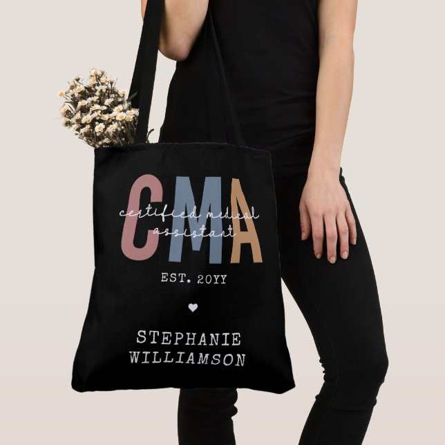 Custom CMA Certified Medical Assistant Tote Bag (Close Up)