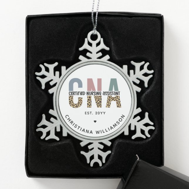 Custom CNA Certified Nursing Assistant Gifts Snowflake Pewter Christmas Ornament (Box)