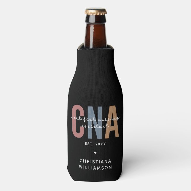 Custom CNA Retro Certified Nursing Assistant Gifts Bottle Cooler (Bottle Front)