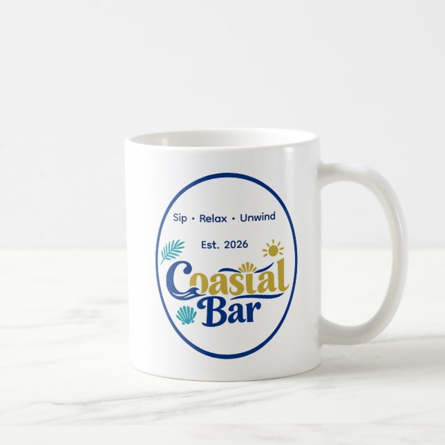 Custom Coastal Bar Azure Retreat Oval Frame Coffee Mug (Right)