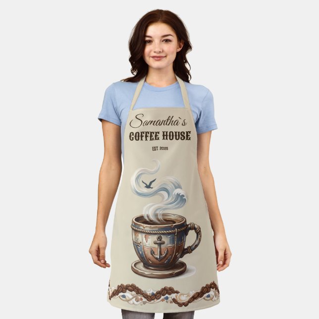 Custom Coastal Cafe Branding  Apron (Worn)