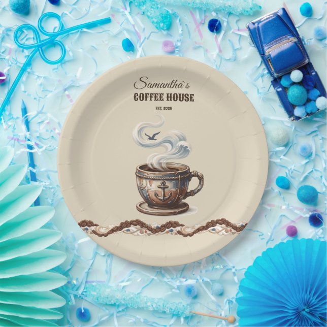 Custom Coastal Cafe Branding  Paper Plate (Party)