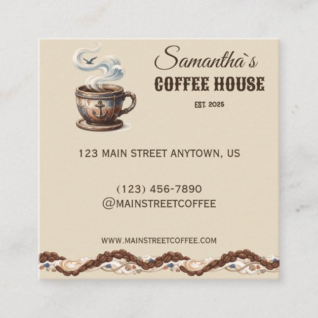 Custom Coastal Cafe Branding  Square Business Card (Front)