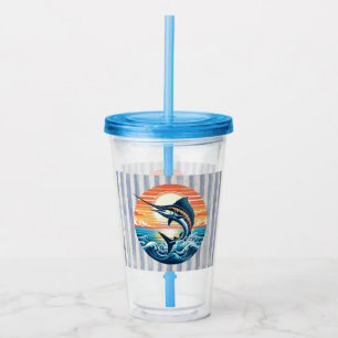 Custom Coastal/nautical/beach marlin sunset Acrylic Tumbler
