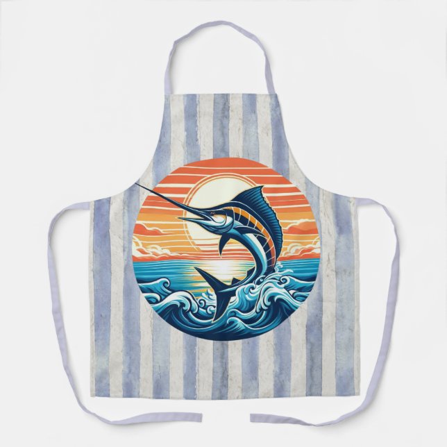 Custom Coastal/nautical/beach marlin sunset Apron (Front)