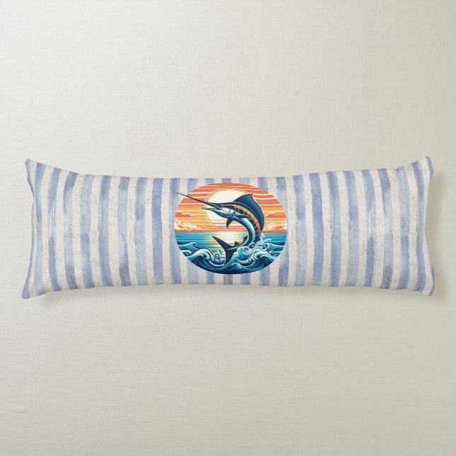 Custom Coastal/nautical/beach marlin sunset Body Cushion (Front)
