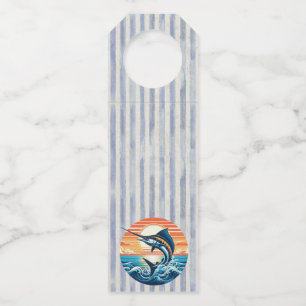 Custom Coastal/nautical/beach marlin sunset Bottle Tag
