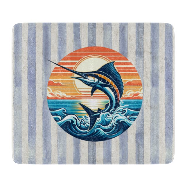 Custom Coastal/nautical/beach marlin sunset Cutting Board (Front)