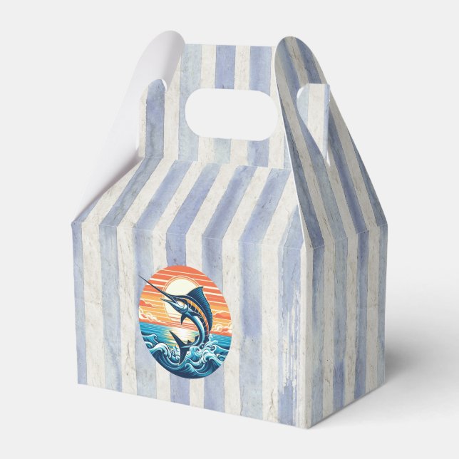 Custom Coastal/nautical/beach marlin sunset Favour Box (Front Side)