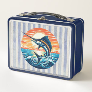 Custom Coastal/nautical/beach marlin sunset Metal Lunch Box