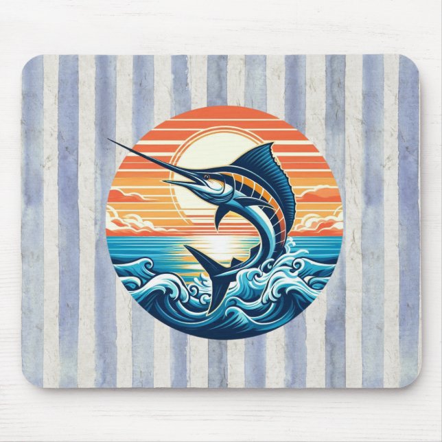 Custom Coastal/nautical/beach marlin sunset Mouse Pad (Front)