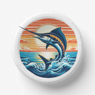 Custom Coastal/nautical/beach marlin sunset Paper Plate