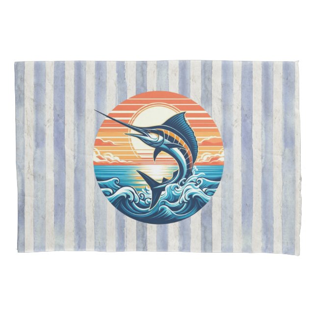 Custom Coastal/nautical/beach marlin sunset Pillowcase (Front)