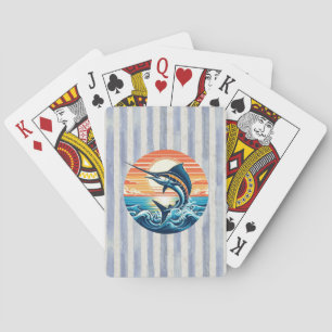 Custom Coastal/nautical/beach marlin sunset Playing Cards