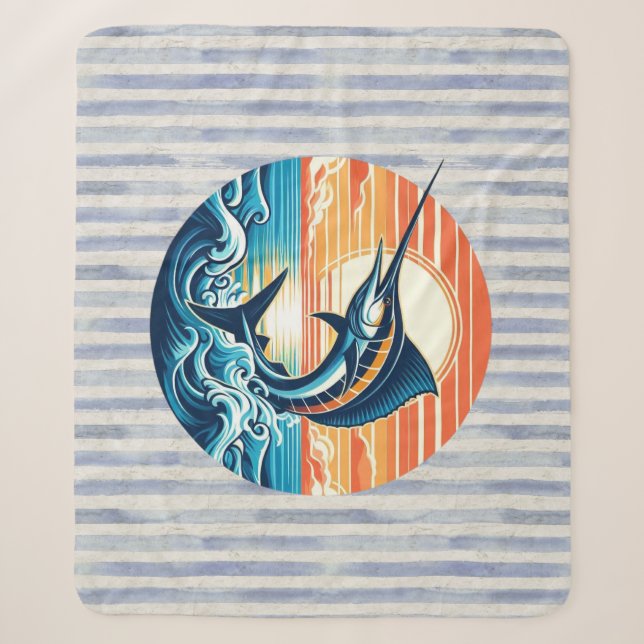 Custom Coastal/nautical/beach marlin sunset Sherpa Blanket (Front)