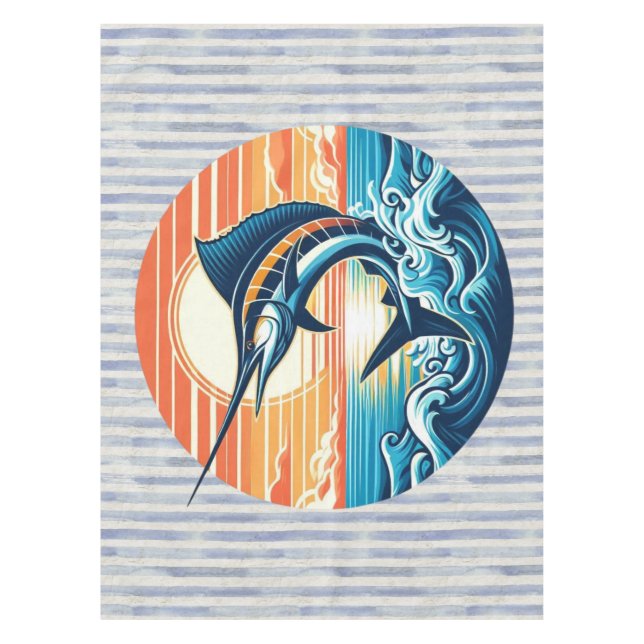 Custom Coastal/nautical/beach marlin sunset Tablecloth (Front)