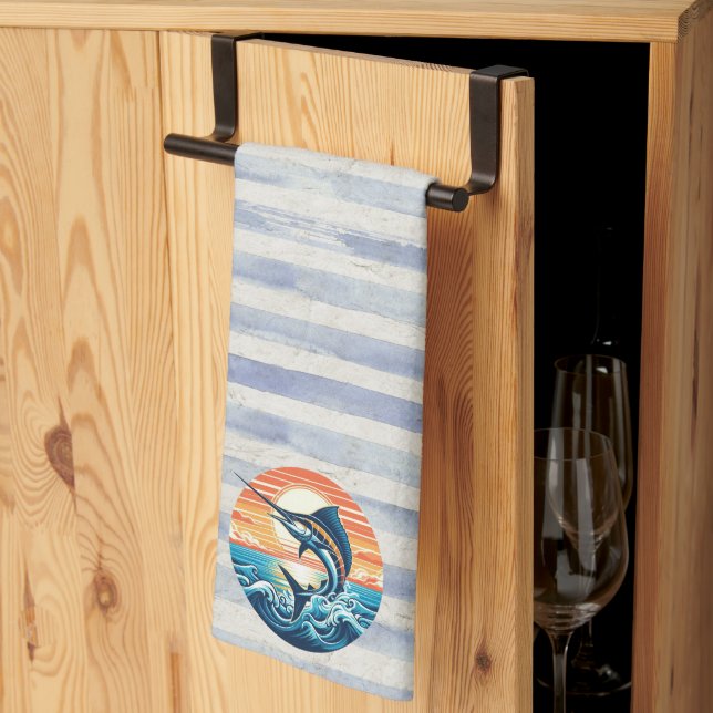 Custom Coastal/nautical/beach marlin sunset Tea Towel (Thirds Fold)