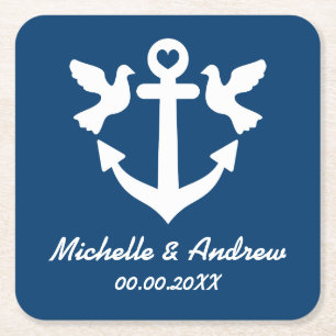 Custom coasters for nautical theme wedding party