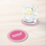 Custom Coasters Pink and Green Stripes<br><div class="desc">Add a cheerful pop of colour to your holiday celebrations with these custom coasters for drinks, featuring the phrase "Merry & Bright" in crisp white typography against a vibrant pink background. These drink coasters are both cute and functional—perfect for Christmas engagement parties, winter gatherings, or festive brunches. Use the easy...</div>