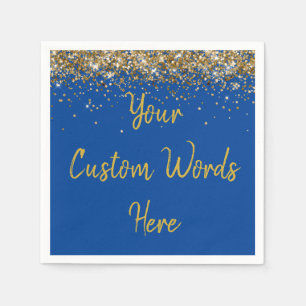 Custom Cobalt Blue and Gold Glitter Birthday Party Napkin
