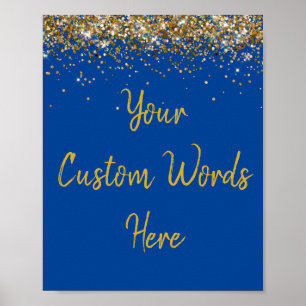 Custom Cobalt Blue Gold Birthday Party Photo Prop Poster