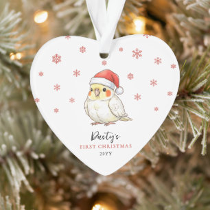 Custom Cockatiel Wearing Santa Hat First Christmas Ornament