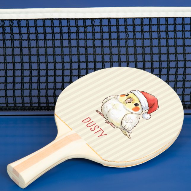 Custom Cockatiel Wearing Santa Hat  Ping Pong Paddle (Insitu)