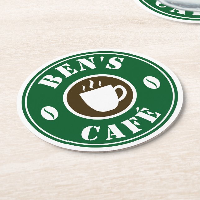 Custom coffee cup and beans logo drink coasters (Angled)